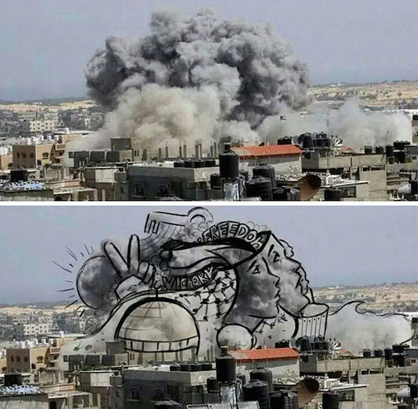 巴勒斯坦艺术家对和平的祈求～战争中的烟雾插画