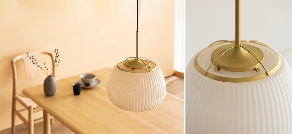 以團扇為靈感的「雲扇吊燈」！60 道紋理吹製玻璃工藝為空間重現古典之美