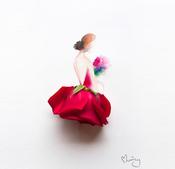 結合藝術與優雅，鮮花水彩仕女畫