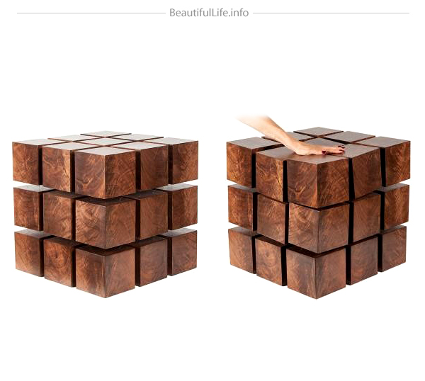 充滿漂浮感的實木方塊拼桌