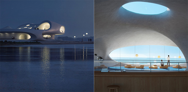 月光海畔的出落的純白流線圖書館！MAD 建築操刀海南島「雲洞圖書館」