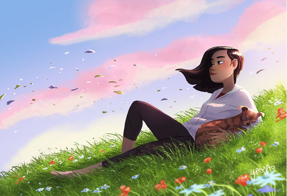 單身生活的幸福感！美國插畫家Yaoyao Ma Van As畫出獨居女子與小狗日常浪漫