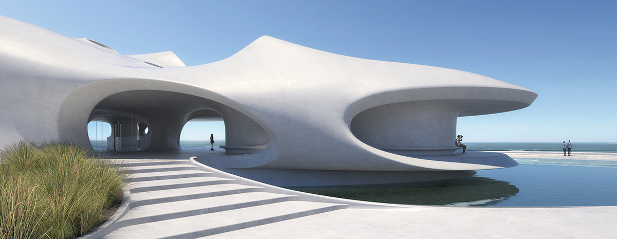 月光海畔的出落的純白流線圖書館！MAD 建築操刀海南島「雲洞圖書館」