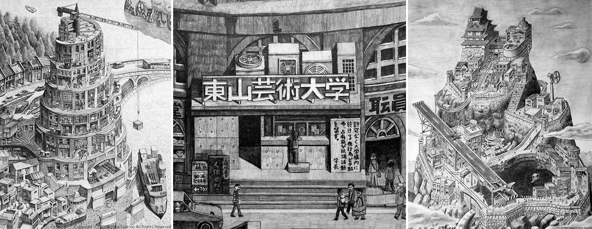 超現實黑白鉛筆畫!日本藝術家津城野葉太畫出「蒸汽龐克」昭和、平成、令和時代