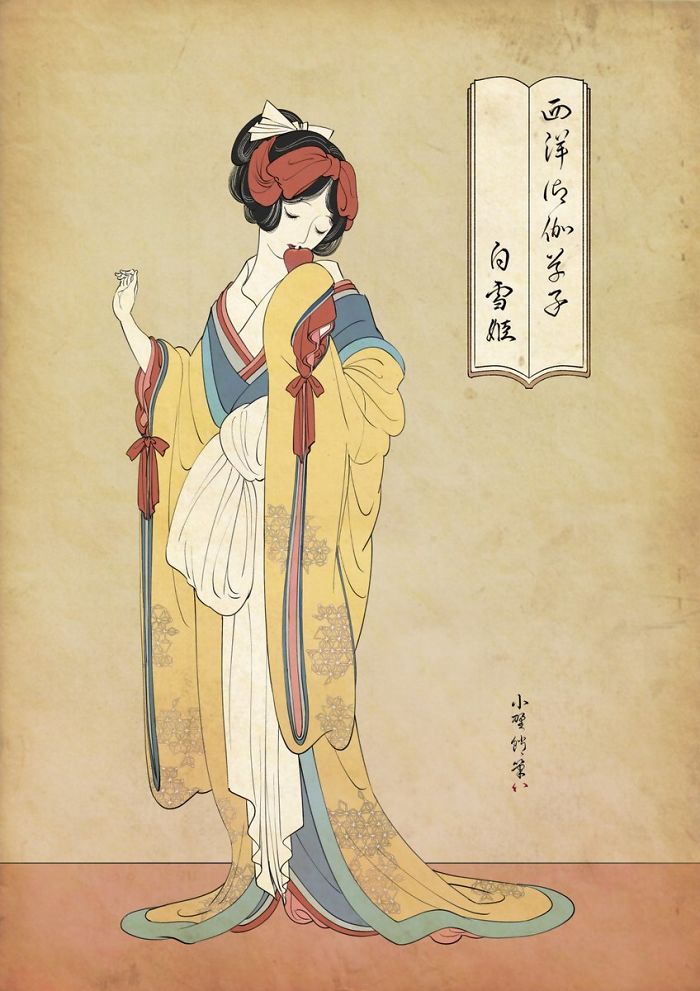 浮世繪版迪士尼公主！日本插畫家Ono Tako讓艾莎、灰姑娘、小美人魚穿越時空