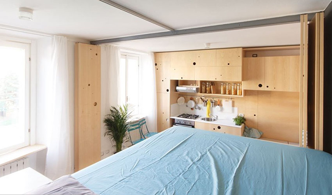 義大利 10 坪活動隔板系統收納公寓