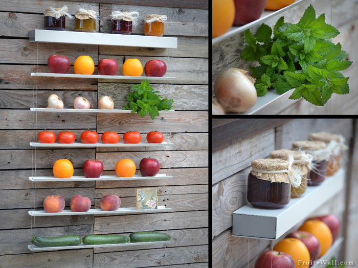將色澤飽滿的新鮮水果擺成一面牆，透氣延長水果壽命概念設計