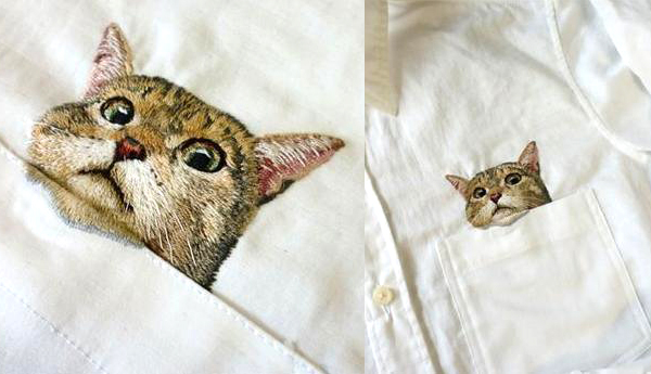 正在口袋裡探頭探腦偷看你的小貓刺繡