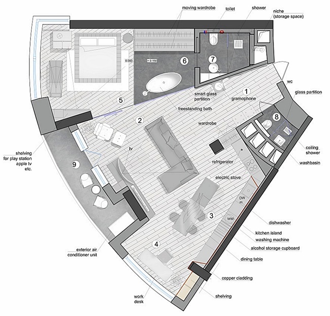 智能玻璃當隔間！烏克蘭 29 坪都會風公寓