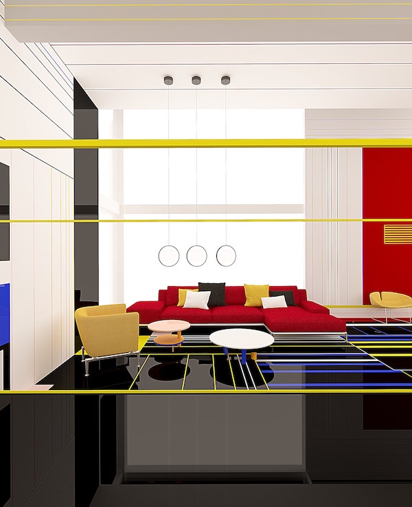 如果蒙德里安是空間設計師？保加利亞設計工作室以紅、黃、藍色與平行幾何線條致敬荷蘭藝術大師