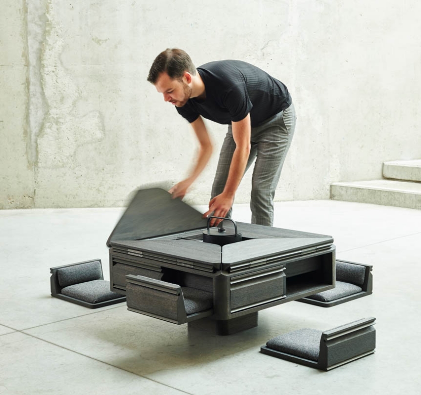 收疊日本茶道儀式美學！比利時「Hasu」如蓮花展開的多功能茶桌家具