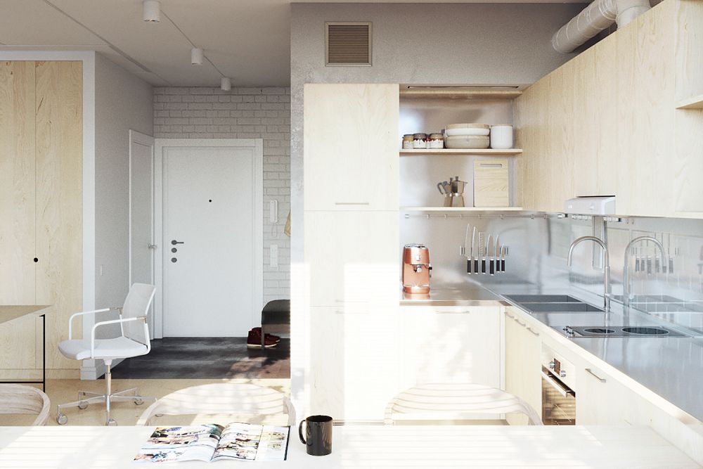 質感單身住宅空間！俄羅斯13坪小宅客廳書房不分心一體設計