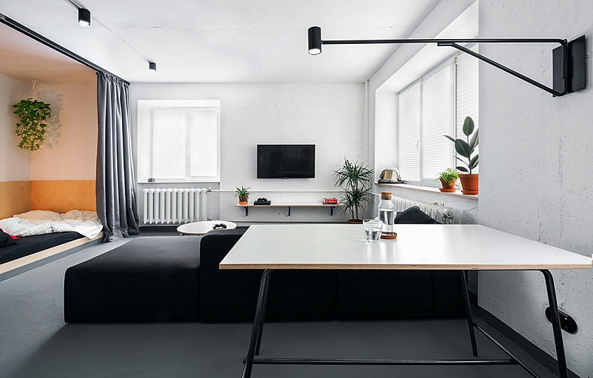用布簾當隔間！俄羅斯 10 坪單身男子簡約公寓