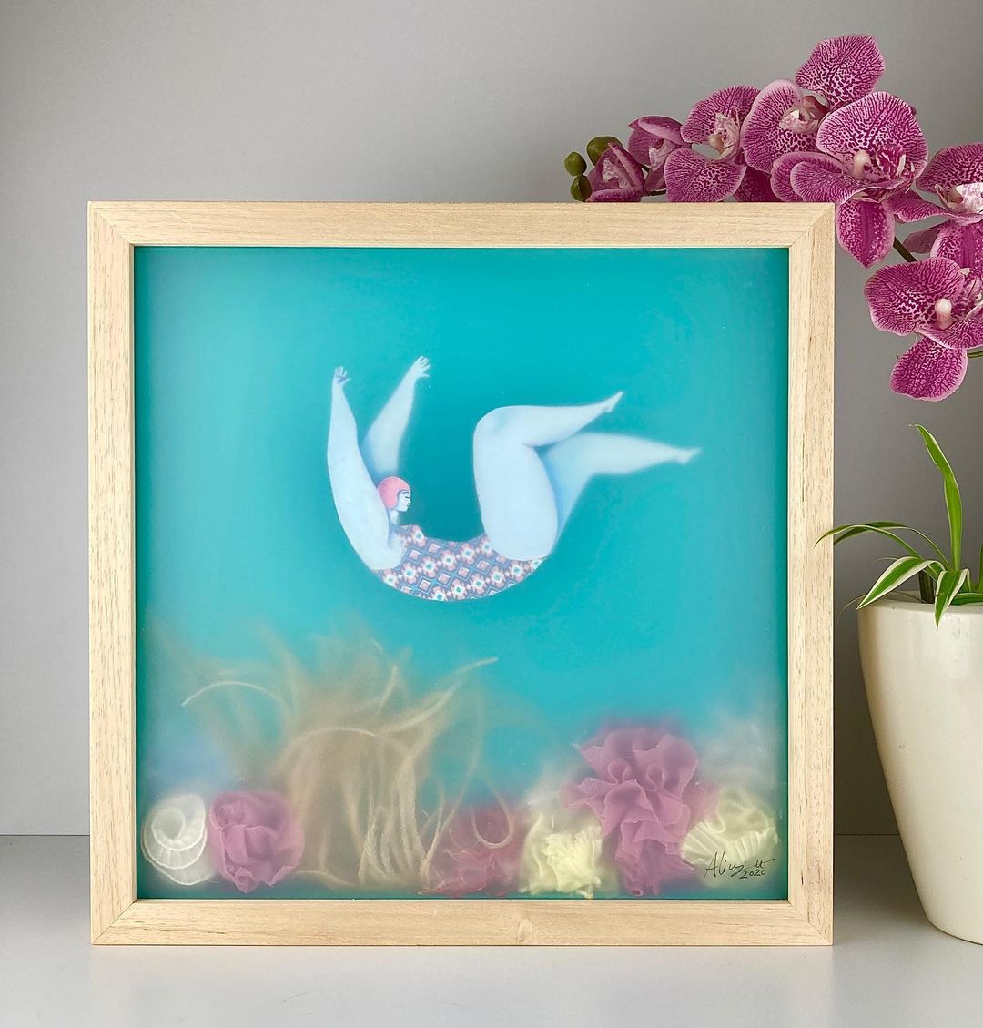 西班牙插畫家Sonia Alins畫出水底情深！優雅透明的水中柔情女子創作