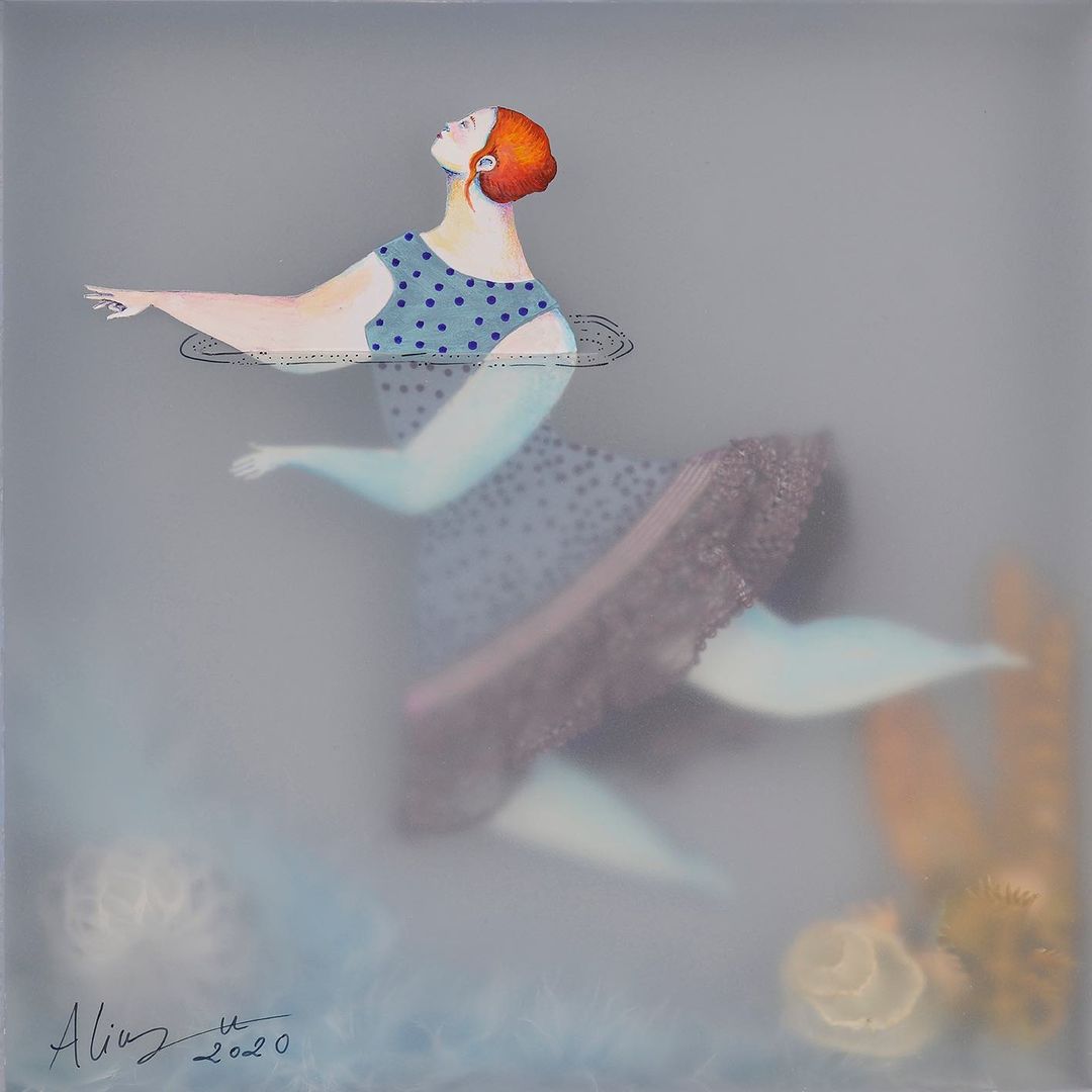 西班牙插畫家Sonia Alins畫出水底情深！優雅透明的水中柔情女子創作