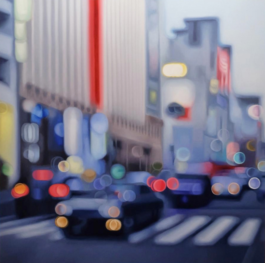 城市矇矓美,仿糊焦照片的油畫作品