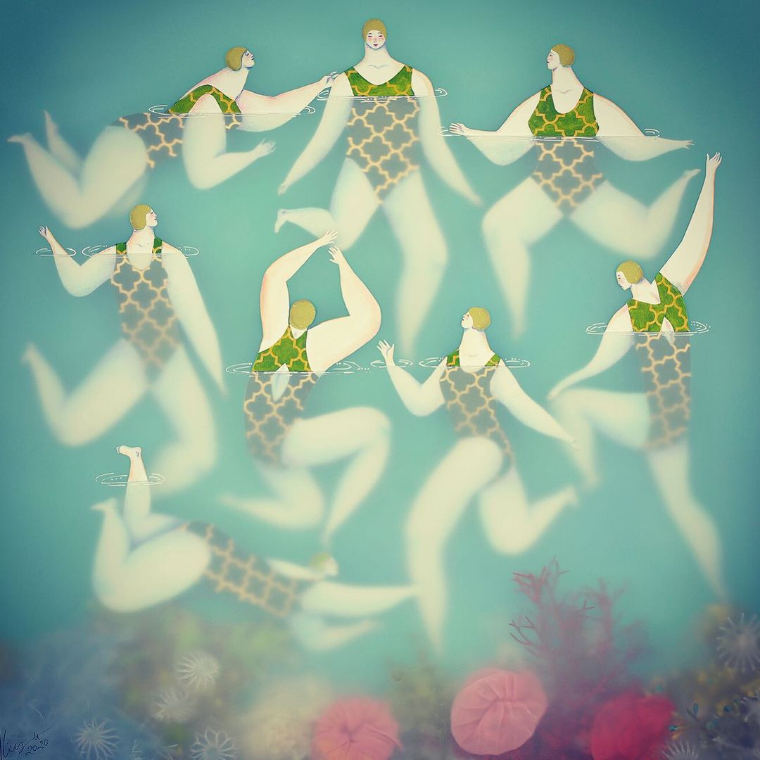 西班牙插畫家Sonia Alins畫出水底情深！優雅透明的水中柔情女子創作