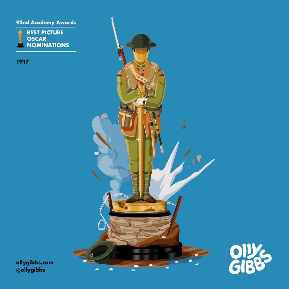 奧斯卡小金人化身電影主角！英國插畫家 Olly Gibbs 連續 7 年繪出最佳影片提名的專屬獎座