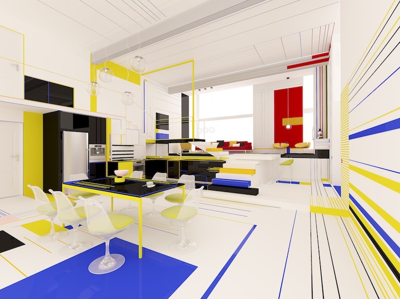 如果蒙德里安是空間設計師？保加利亞設計工作室以紅、黃、藍色與平行幾何線條致敬荷蘭藝術大師