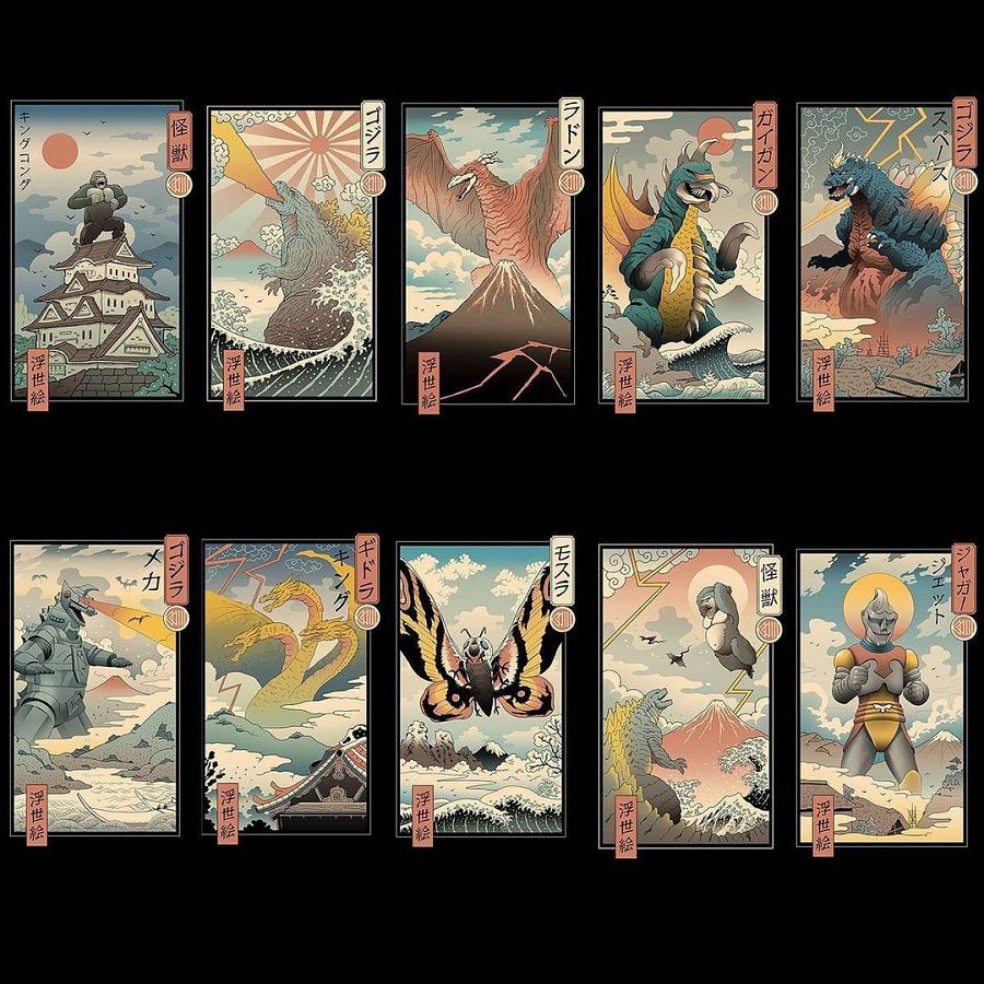 貓吉拉對戰浮世繪巨浪！插畫家Vincent Trinidad翻玩復古日本元素的怪獸宇宙創作
