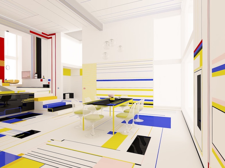 如果蒙德里安是空間設計師？保加利亞設計工作室以紅、黃、藍色與平行幾何線條致敬荷蘭藝術大師
