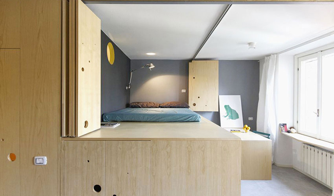 義大利 10 坪活動隔板系統收納公寓