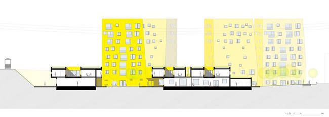 維也納的郊區出現了一群鮮黃色的建築!利用「剩餘空間」創造的新城市公共空間