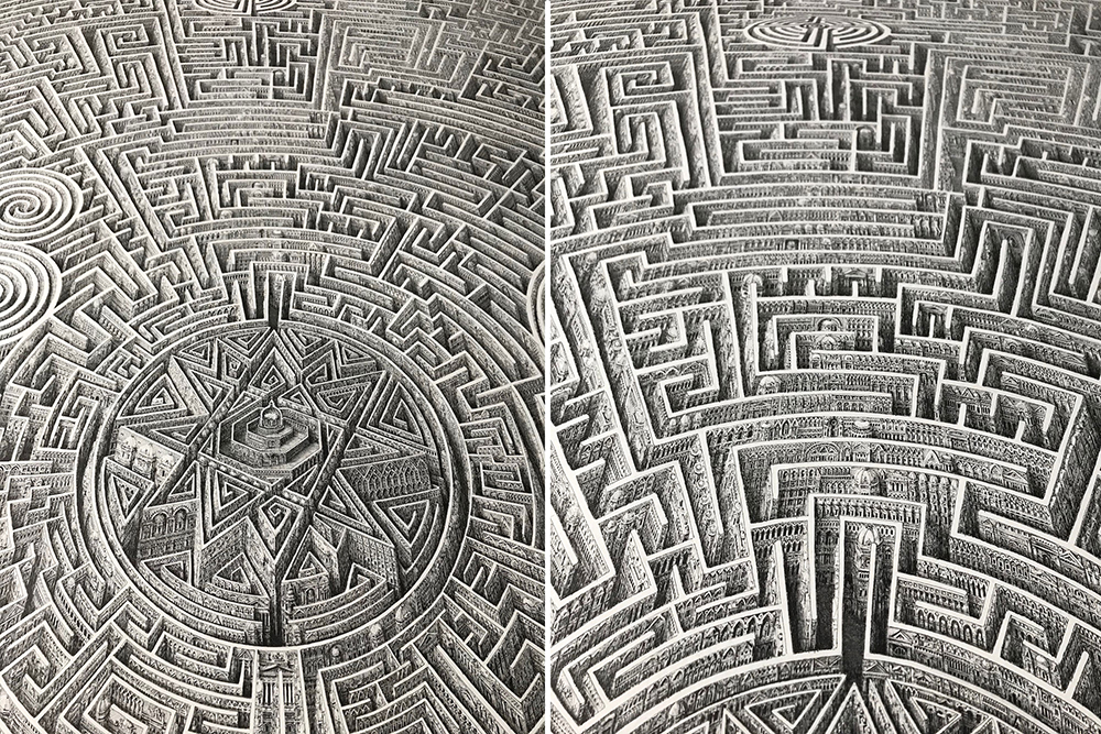 超現實巨型迷宮！美國插畫家Ben Sack用0.05mm針筆勾勒出奇幻建築世界 