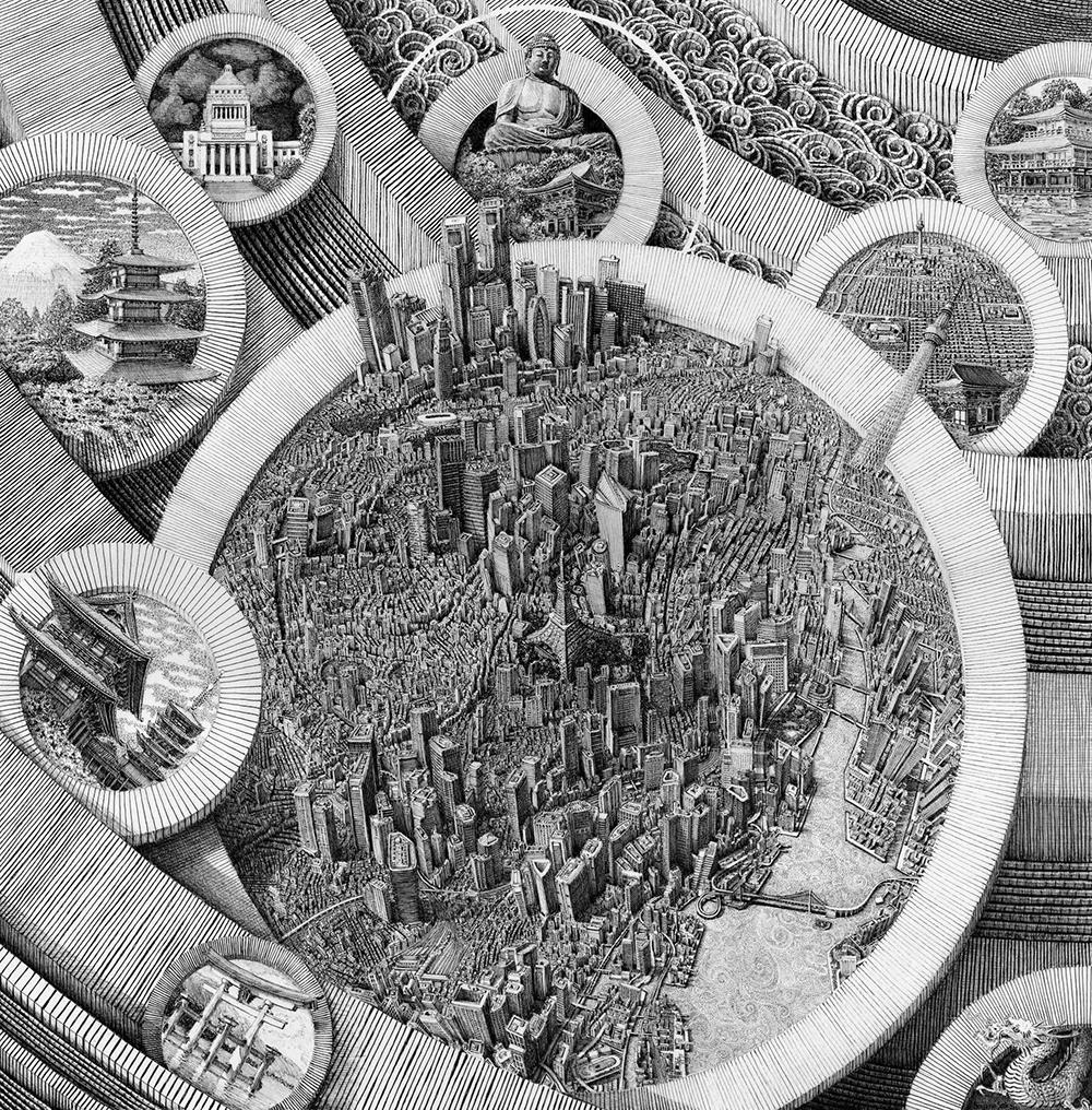 超現實巨型迷宮！美國插畫家Ben Sack用0.05mm針筆勾勒出奇幻建築世界 