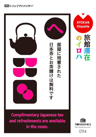 可愛手繪說明書，入住傳統日式旅店注意事項