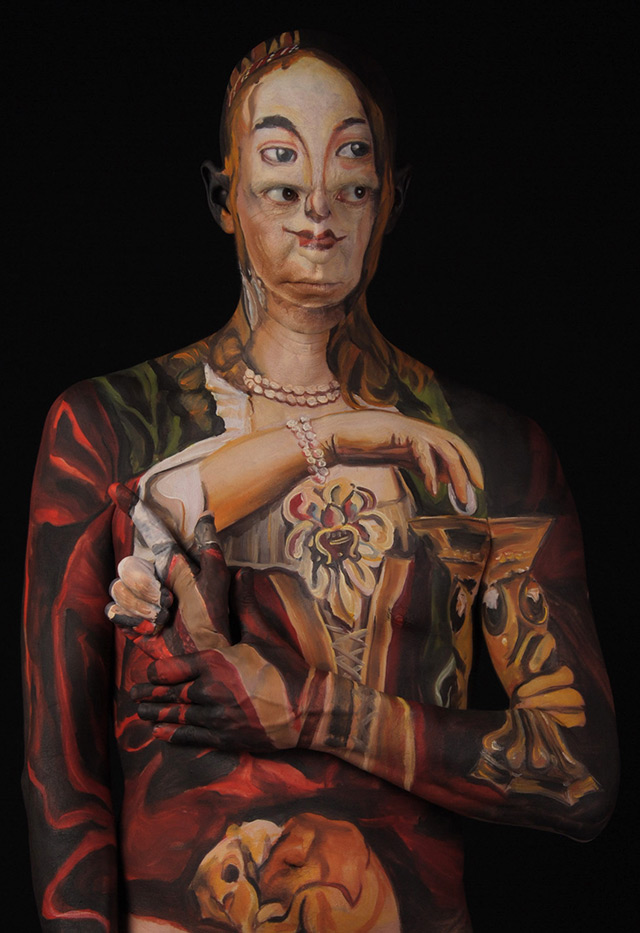 融合在背景中的仿名畫錯視人體彩繪