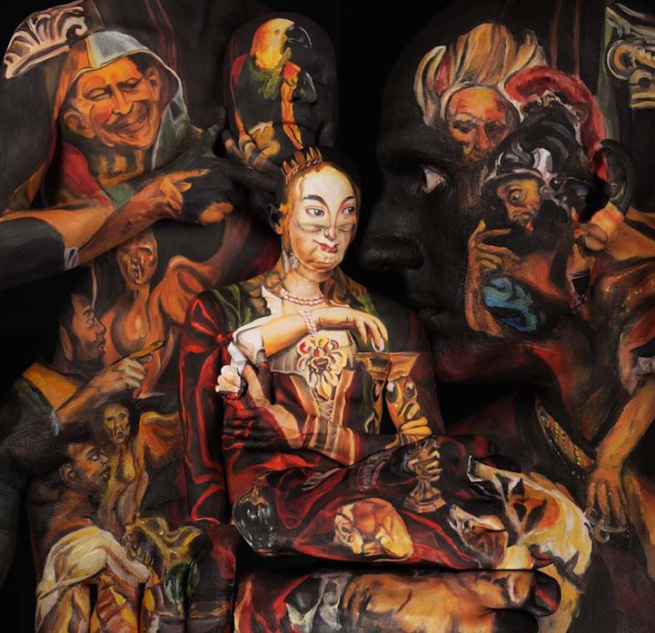 融合在背景中的仿名畫錯視人體彩繪