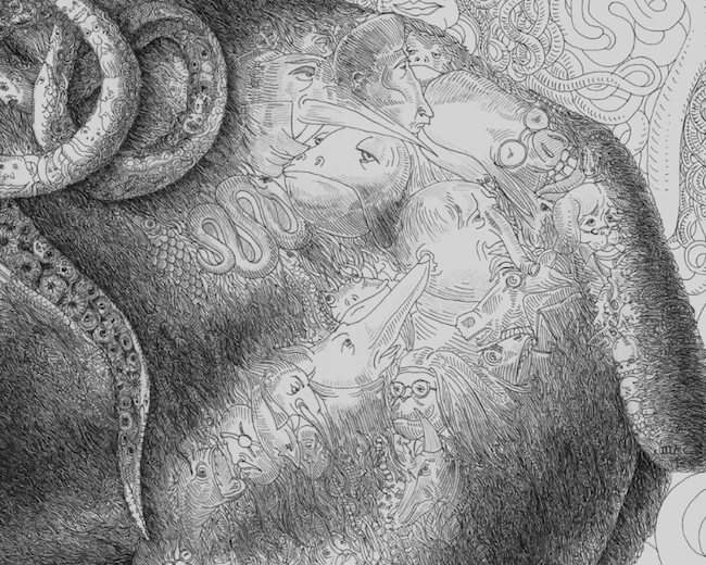 細節藏在近觀處，百幅插畫繪製而成的畫作