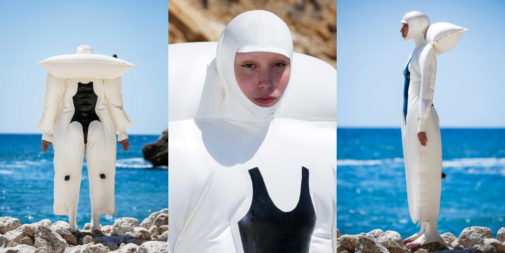 對陽光過敏卻設計泳裝？西班牙藝術家 Siigii 推出一系列服裝，全黑、充氣泳裝就要杜絕紫外線
