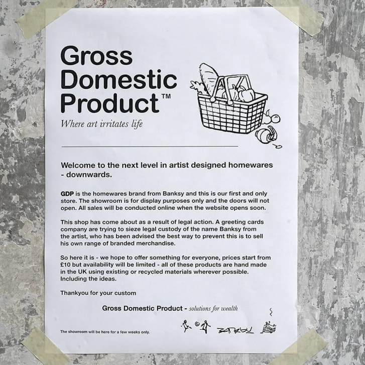 神秘塗鴉藝術家 Banksy 家飾品展售商店 Gross Domestic Product 倫敦快閃開張,但永不開門?