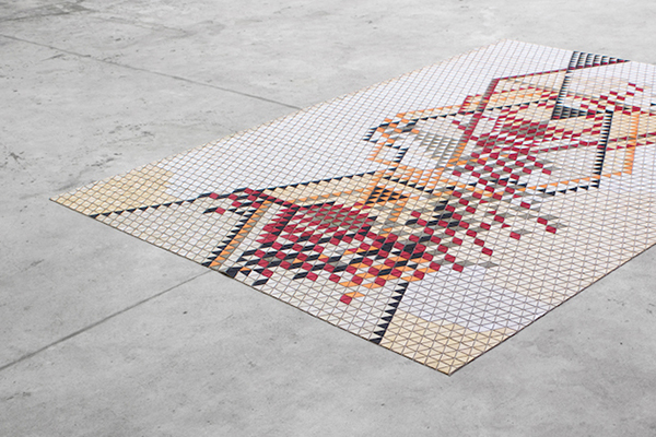 另類地毯材質設計，幾何構成的木質地毯