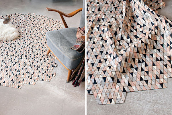 另類地毯材質設計，幾何構成的木質地毯