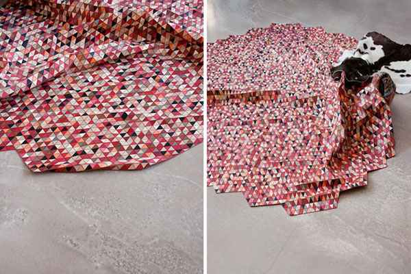 另類地毯材質設計，幾何構成的木質地毯