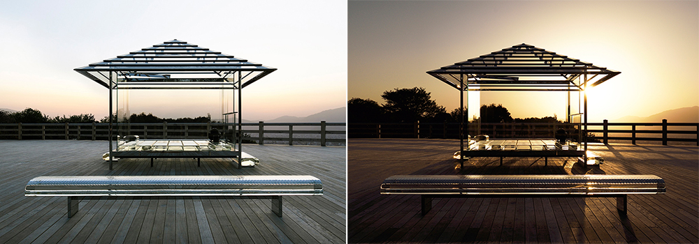 在天地間用 14 根木棍、玻璃或稻草搭建一處茶席，找尋人與自然和諧共存的可能