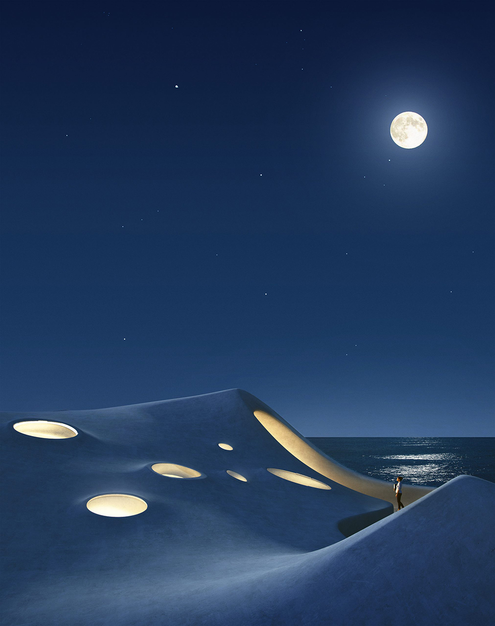 月光海畔的出落的純白流線圖書館！MAD 建築操刀海南島「雲洞圖書館」