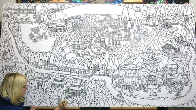 把著色畫放在牆上，大家一起來注入色彩