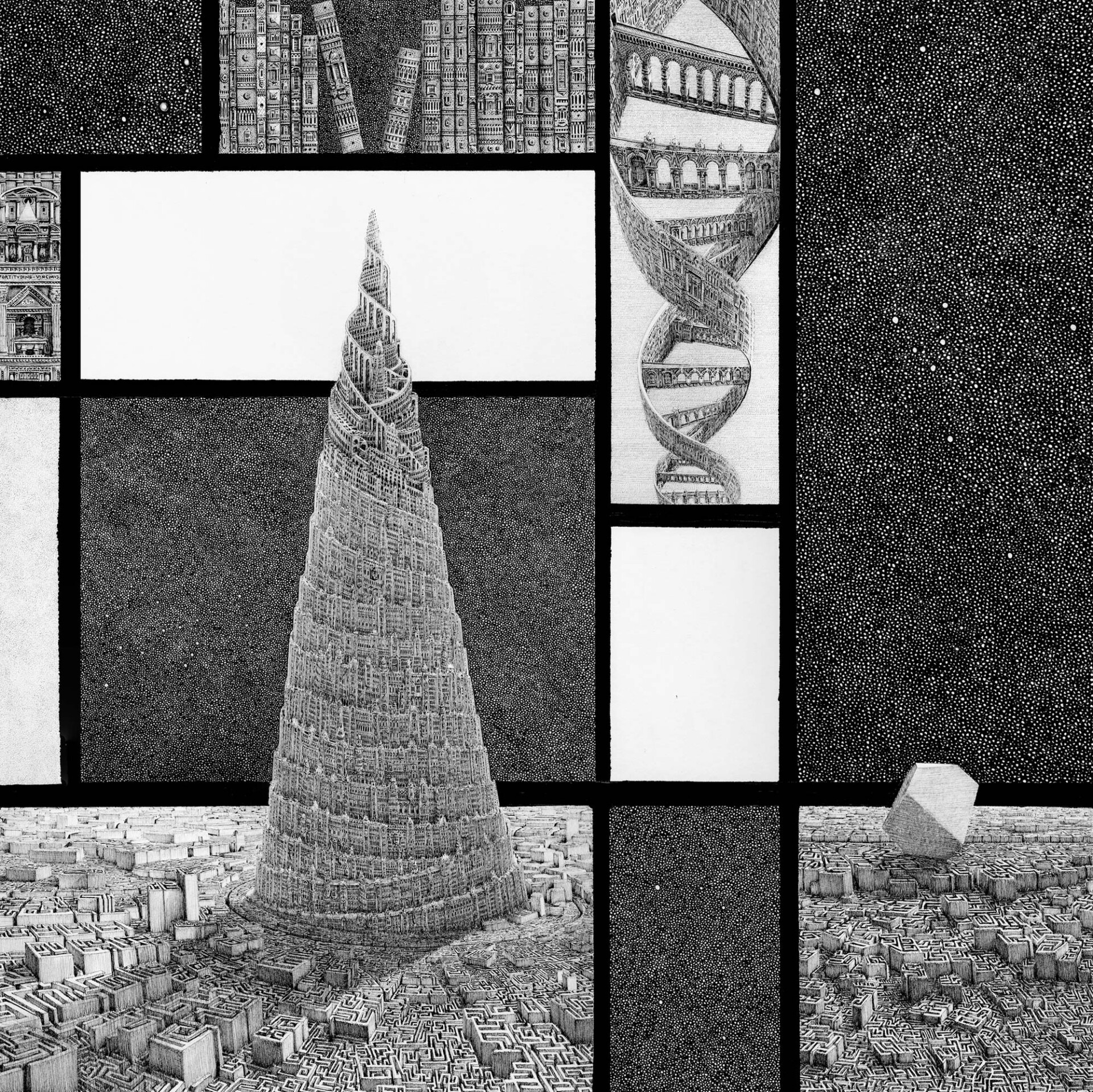 超現實巨型迷宮！美國插畫家Ben Sack用0.05mm針筆勾勒出奇幻建築世界 