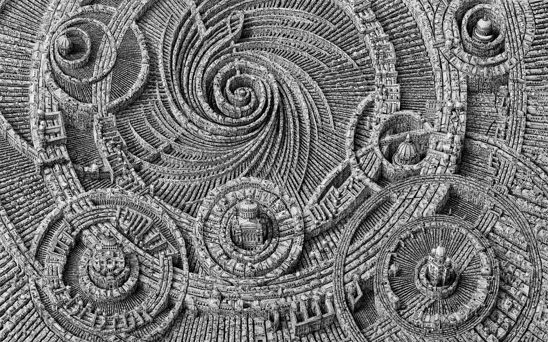 超現實巨型迷宮！美國插畫家Ben Sack用0.05mm針筆勾勒出奇幻建築世界 