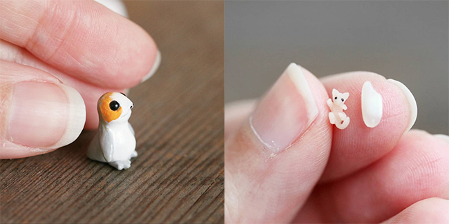 比米粒还小!指尖上的软陶,迷你版 Porg 好怕被扫走