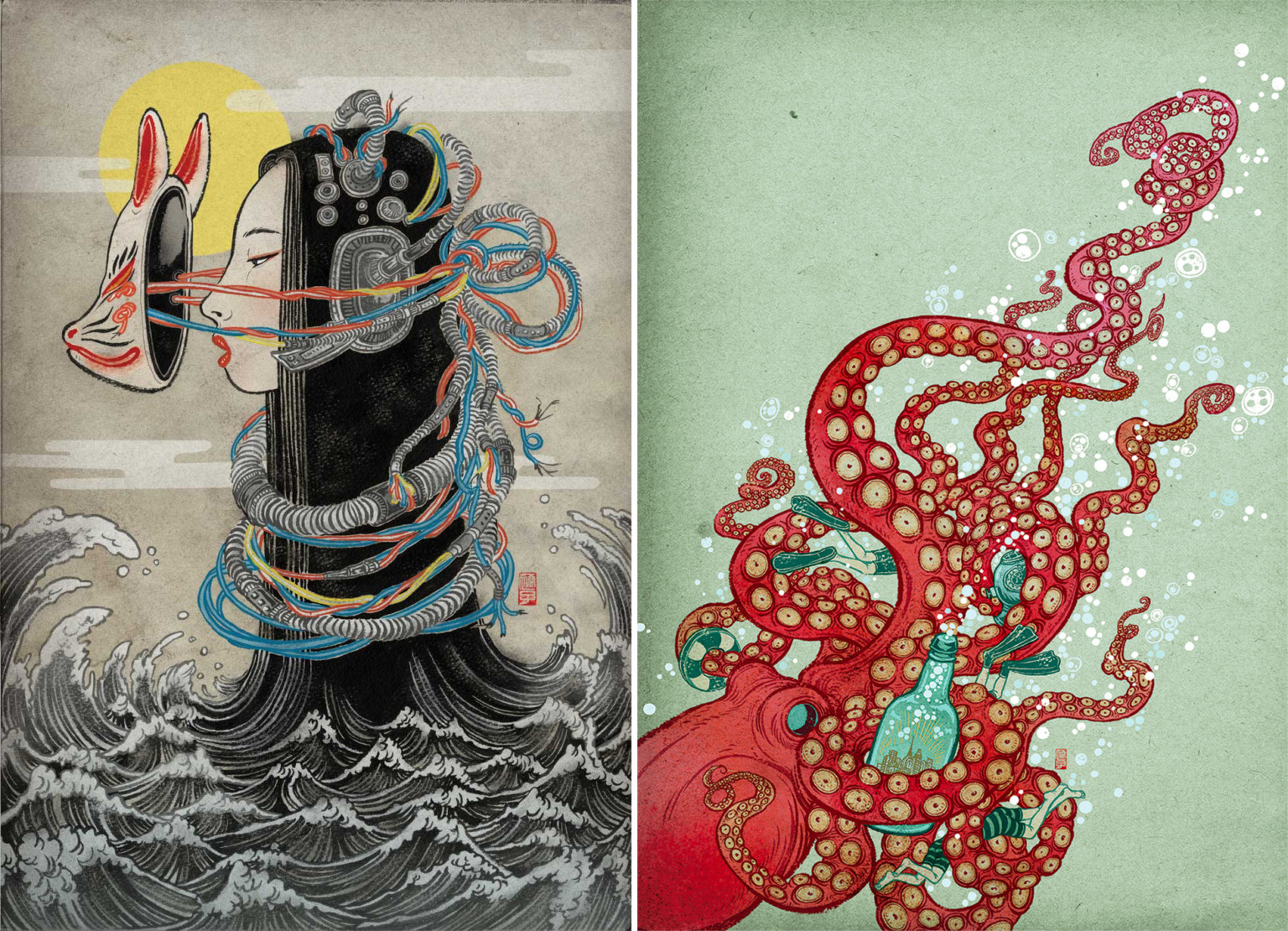 日本插畫家清水裕子的異想世界!融合東方浮世繪細膩與西方狂放的風格創作