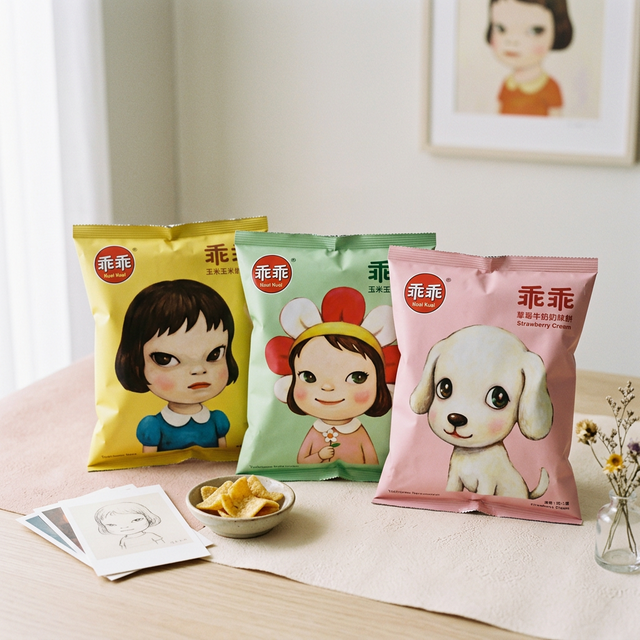 奈良美智 × 乖乖聯名！大師的標誌小女孩出現在台灣最親民的零食袋上