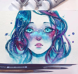 閃耀臉上星辰！「亂畫」的銀河系水彩少女