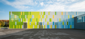 非 Pantone 專色我不用！荷蘭體育館建築以黃、蘋果綠、淺藍用色妝點出街區的亮麗色彩