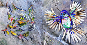 落葉花瓣成創作素材！藝術家Hamnah Bullen-Ryner用花草樹葉拼出動物肖像