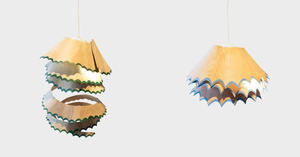 童趣鉛筆屑吊燈！日本設計師久米菜々子用巨型削鉛筆機創作的造型燈具